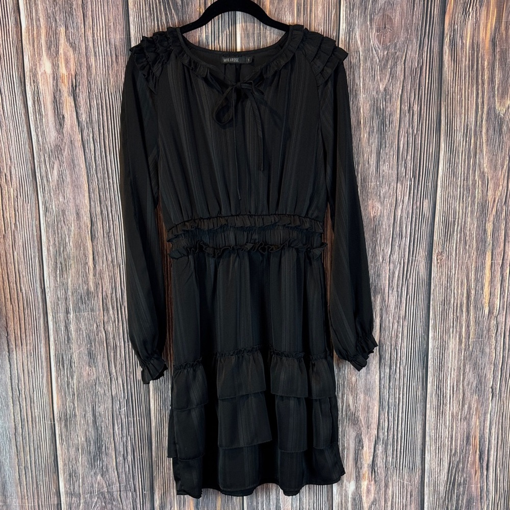 Mikarose Black Long-Sleeve Ruffle Tiered Dress